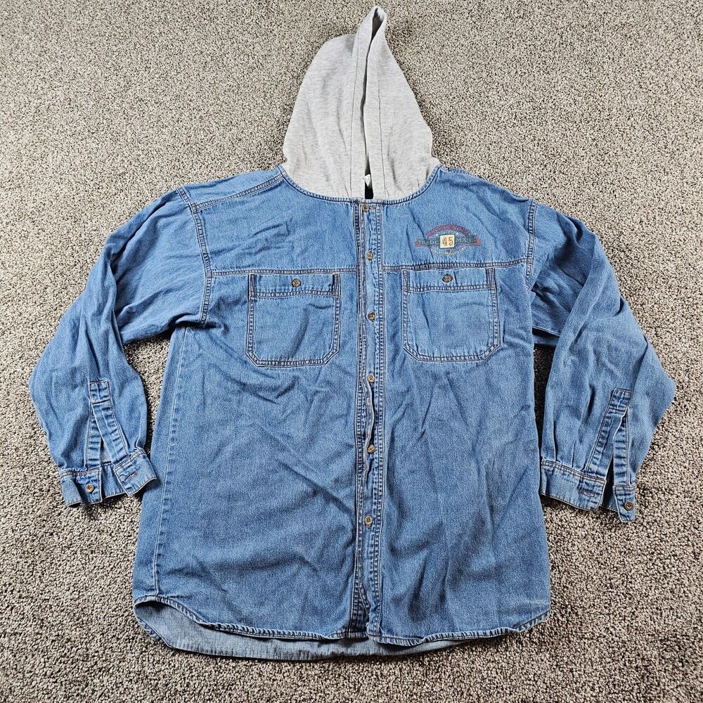 Vintage Gitano Shirt Mens Medium Blue Chambray Buttoned Hooded 80s 90s Western